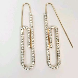 Punk Clear Rhinestone Paper Clip Earrings NWOT